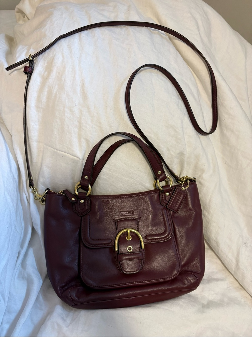 Y2K Rare Coach Campbell Bordeaux Leather Mini Tote Handbag Crossbody, Merlot